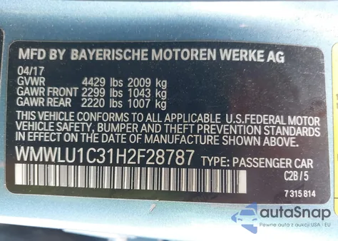 2017 Mini Clubman Cooper z USA, uszkodzony, nr VIN WMWLU1C31H2F28787